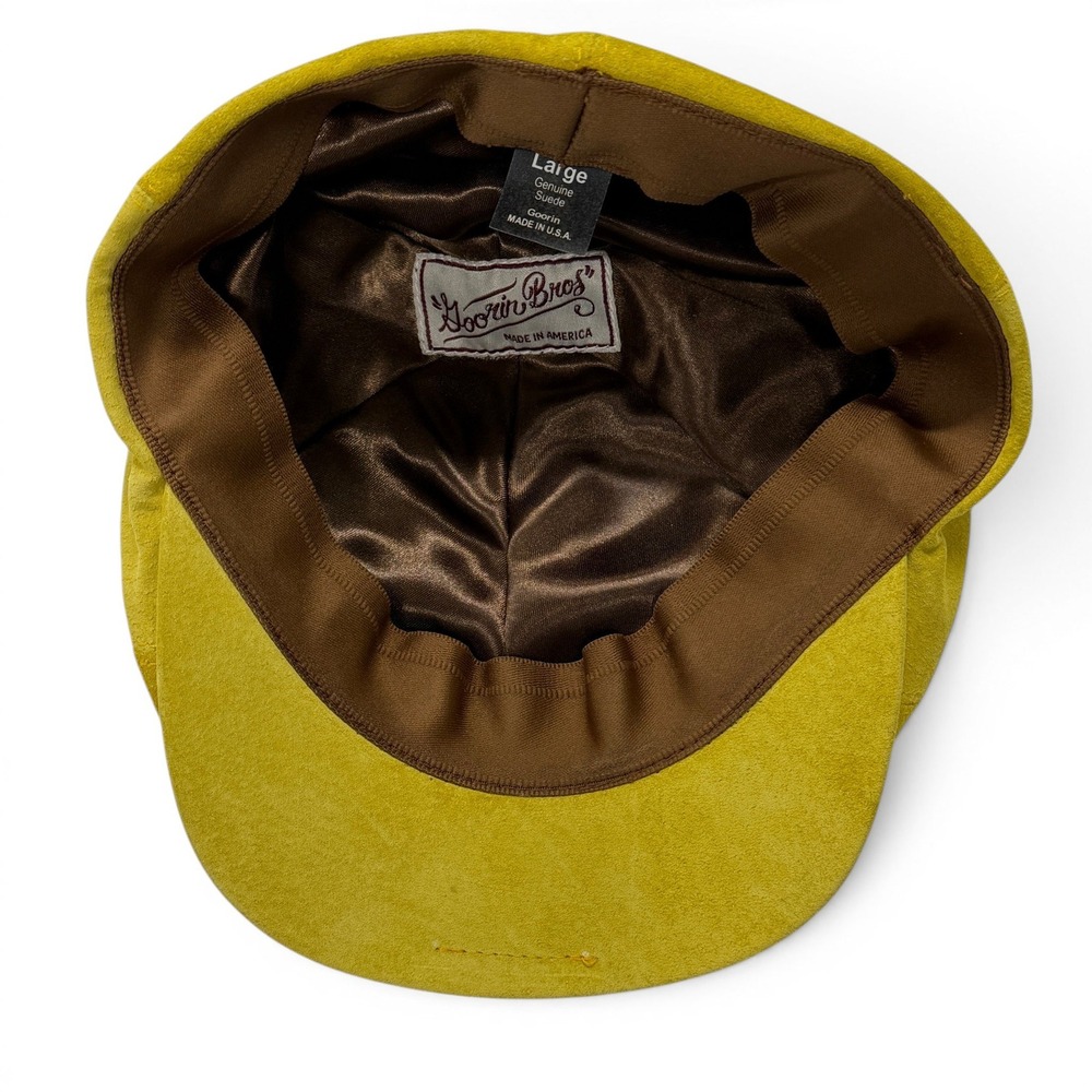 Goorin Bros Mens Mustard Yellow Genuine Suede Flat Cap Ivy Driving Hat Large USA - Picture 2 of 9